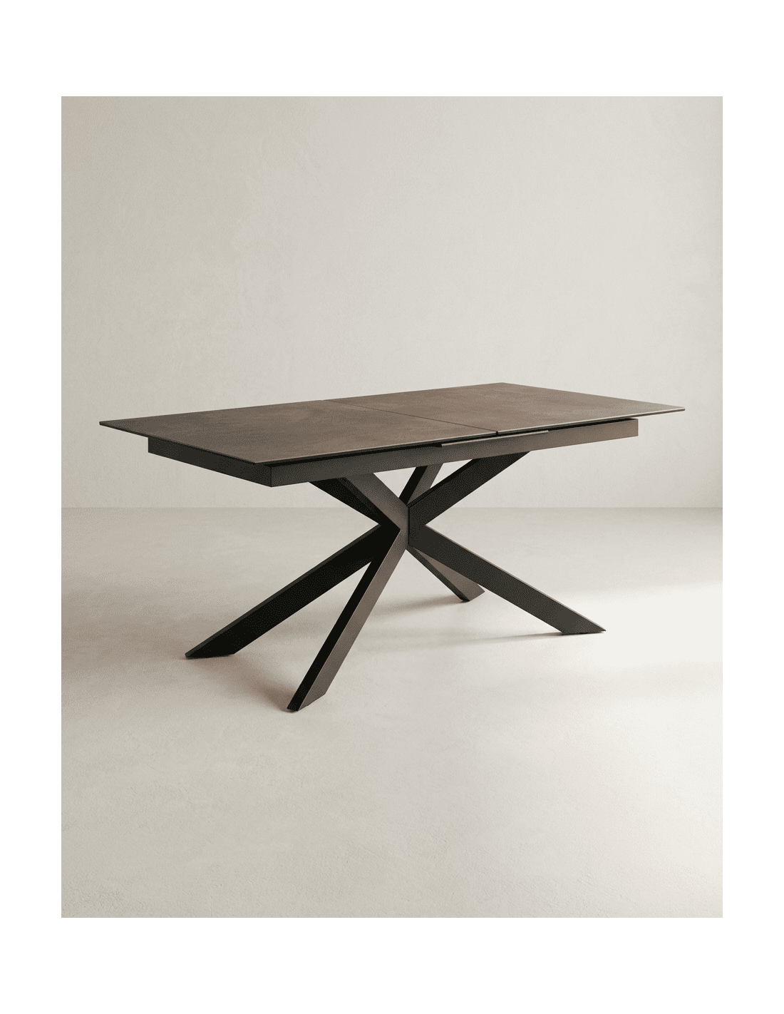 Mesa comedor extensible efecto cerámica KELARX marrón lateral