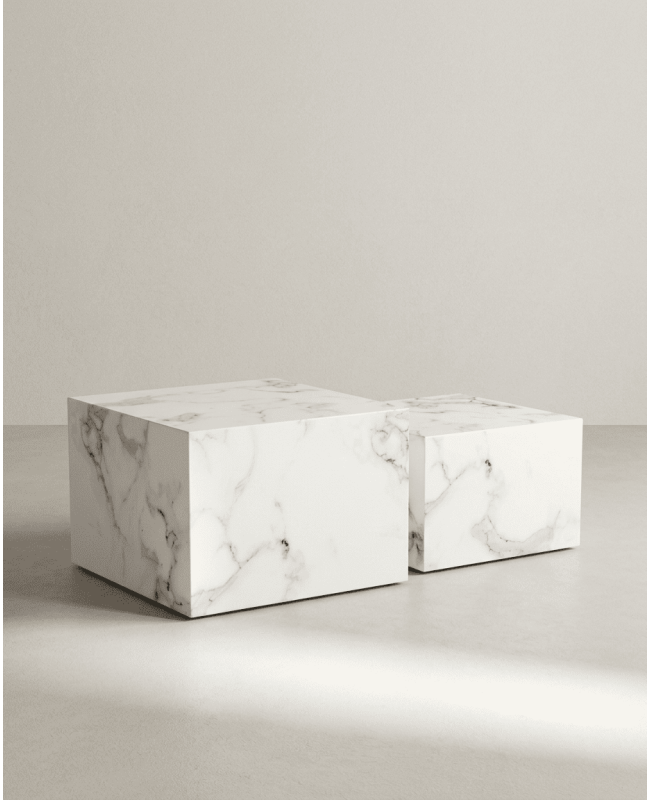 Juego 2 mesas cuadradas SOREX mármol carrara lateral