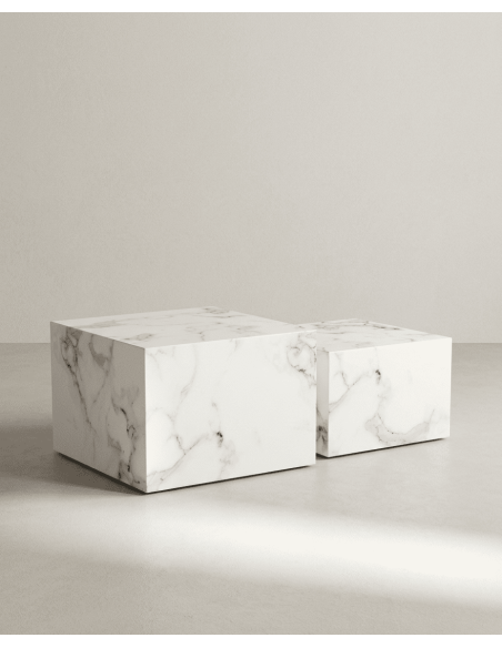 Juego 2 mesas cuadradas SOREX mármol carrara lateral