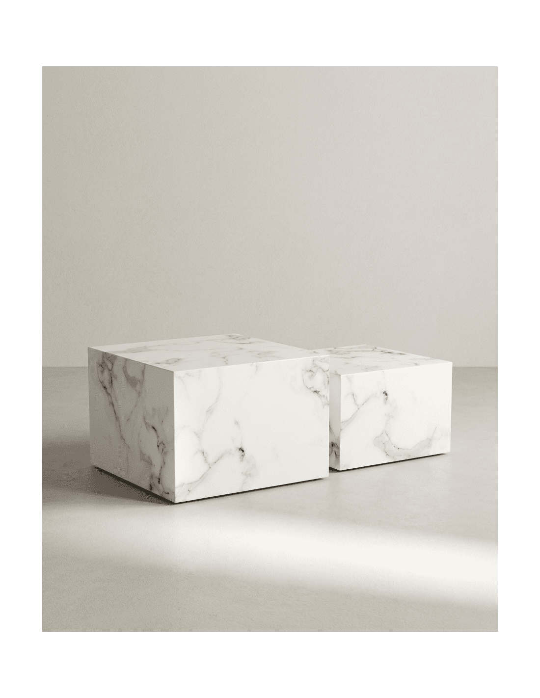Juego 2 mesas cuadradas SOREX mármol carrara lateral