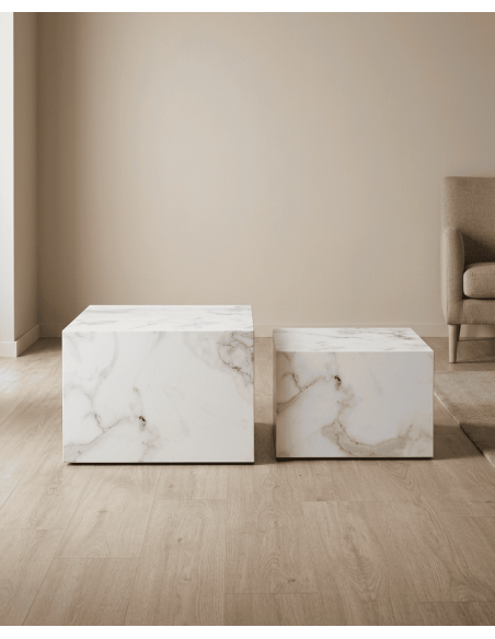 Juego 2 mesas cuadradas SOREX mármol carrara ambiente