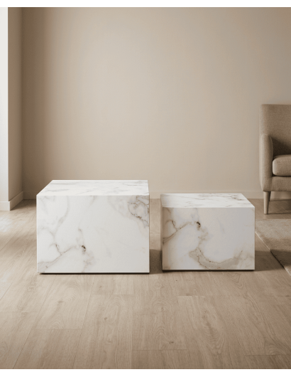 Juego 2 mesas cuadradas SOREX mármol carrara ambiente