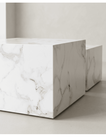 Juego 2 mesas cuadradas SOREX mármol carrara detalle