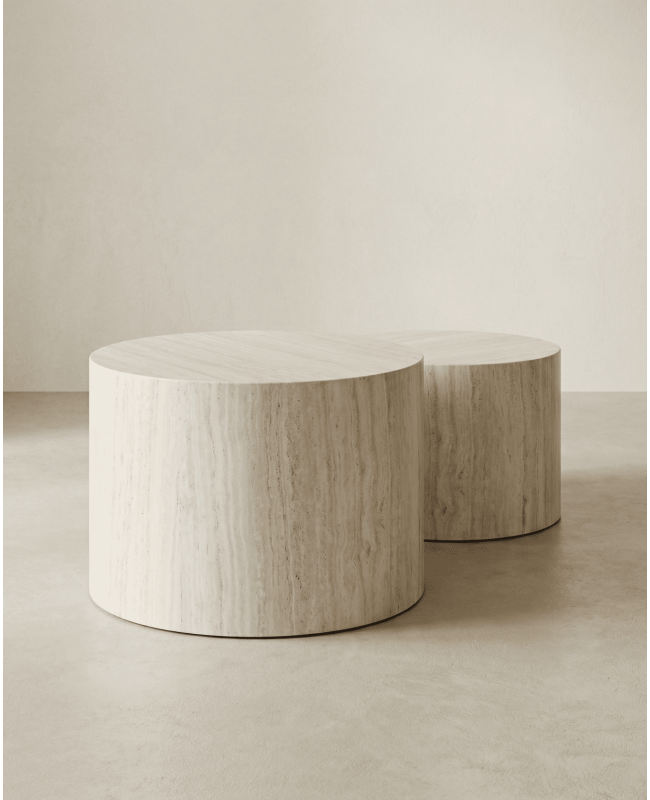 Juego 2 mesas centro redondas SOREX mármol roble lateral