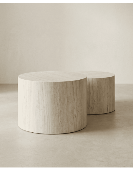 Juego 2 mesas centro redondas SOREX mármol roble lateral