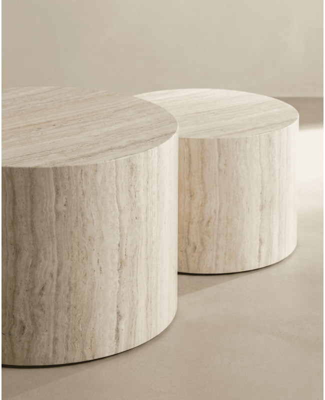 Juego 2 mesas centro redondas SOREX mármol roble detalle