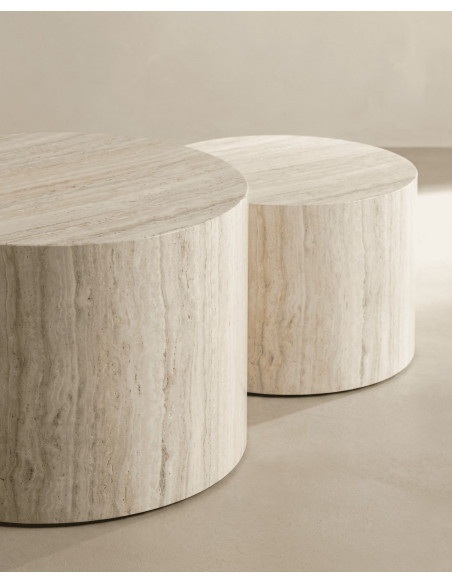 Juego 2 mesas centro redondas SOREX mármol roble detalle