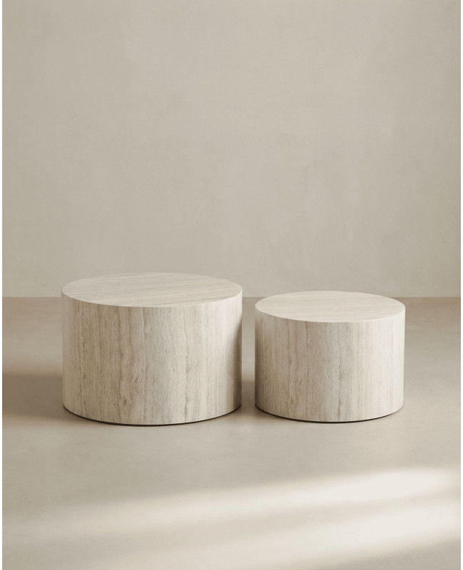 Juego 2 mesas centro redondas SOREX mármol roble