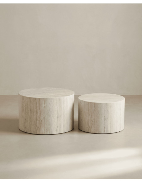 Juego 2 mesas centro redondas SOREX mármol roble