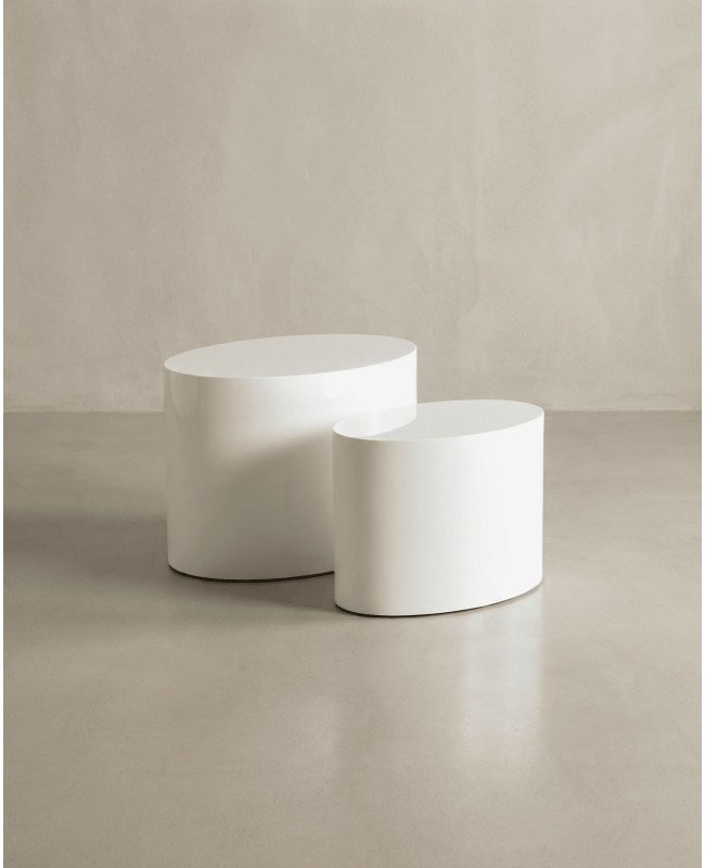 Juego 2 mesas ovaladas TAROX blanco brillo