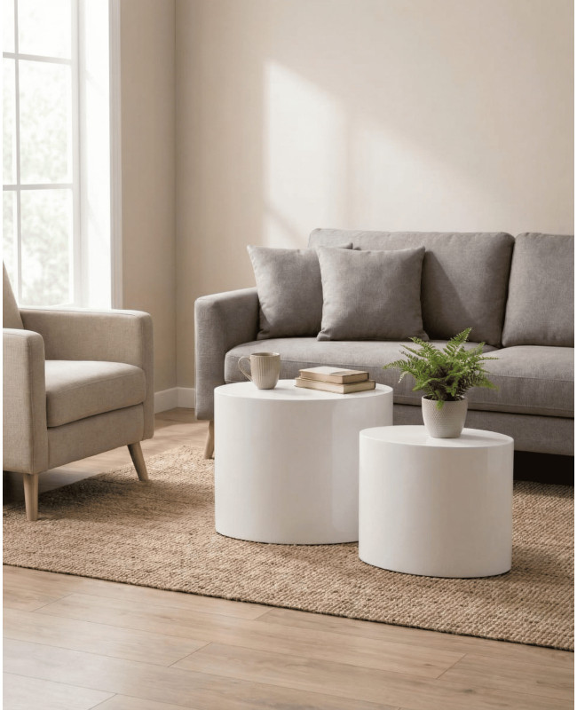 Juego 2 mesas ovaladas TAROX blanco brillo ambiente