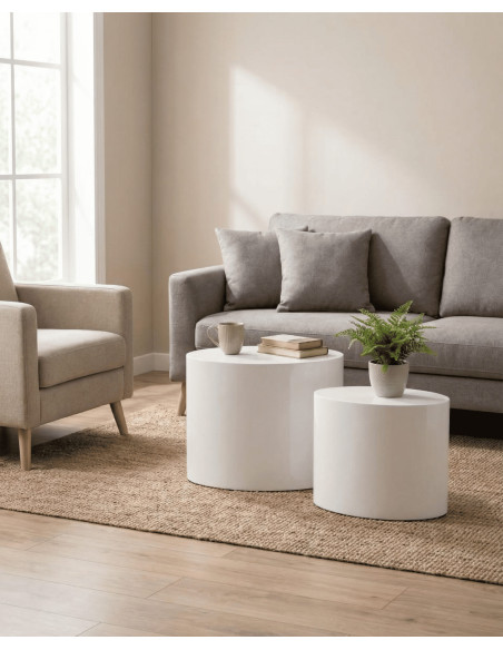 Juego 2 mesas ovaladas TAROX blanco brillo ambiente