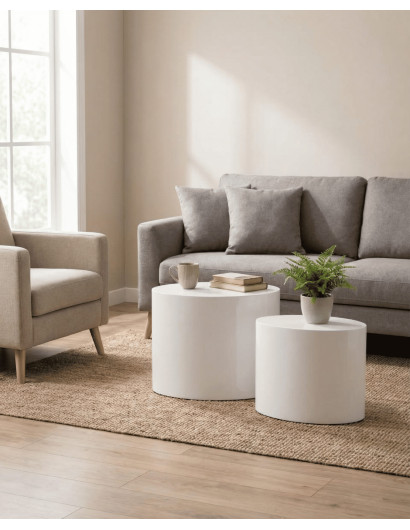 Juego 2 mesas ovaladas TAROX blanco brillo ambiente