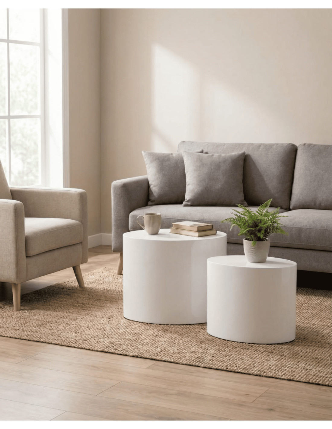 Juego 2 mesas ovaladas TAROX blanco brillo ambiente