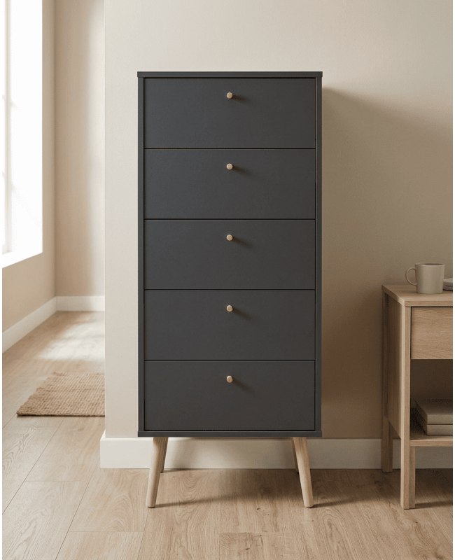 Sinfonier 5 cajones con patas OSLO gris ambiente