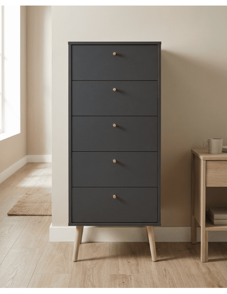 Sinfonier 5 cajones con patas OSLO gris ambiente