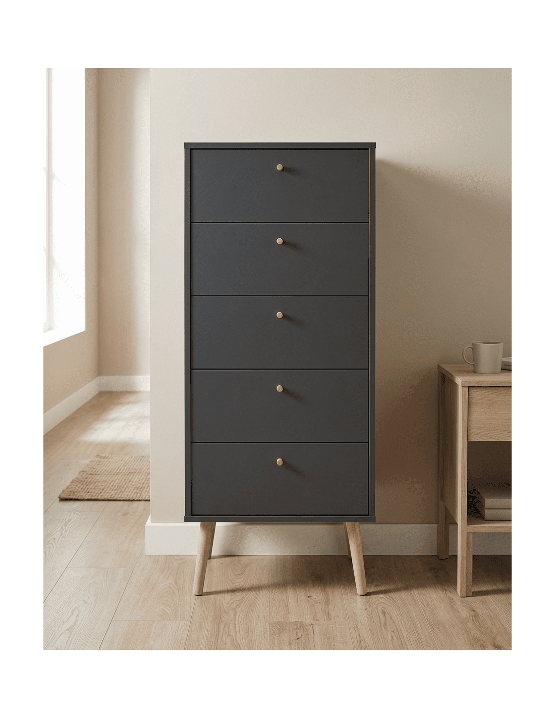 Sinfonier 5 cajones con patas OSLO gris ambiente