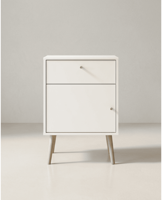 Mesita 1 puerta y 1cajón  con patas OSLO frontal