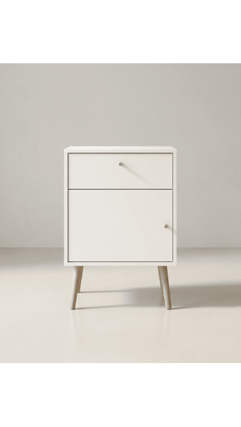 Mesita 1 puerta y 1cajón  con patas OSLO frontal