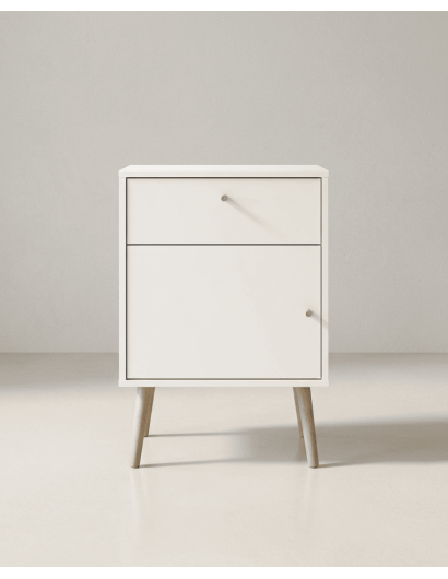 Mesita 1 puerta y 1cajón  con patas OSLO frontal