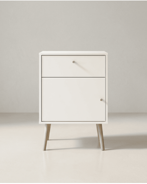 Mesita 1 puerta y 1cajón  con patas OSLO frontal
