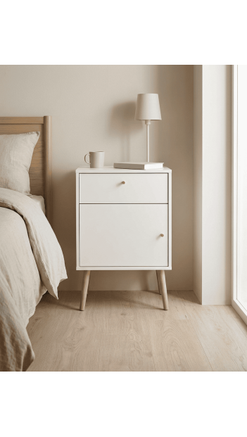 Mesita 1 puerta y 1cajón  con patas OSLO ambiente