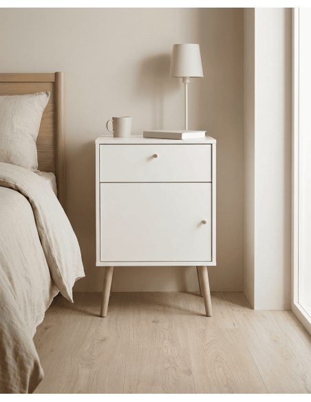 Mesita 1 puerta y 1cajón  con patas OSLO ambiente