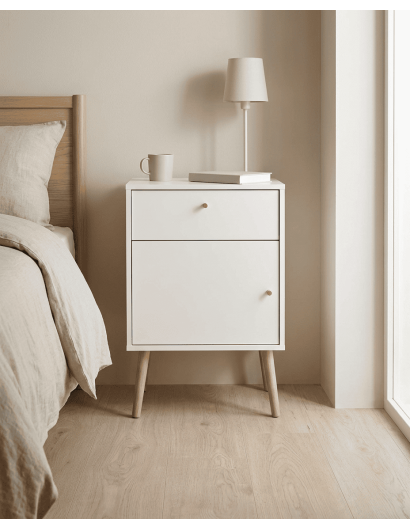 Mesita 1 puerta y 1cajón  con patas OSLO ambiente