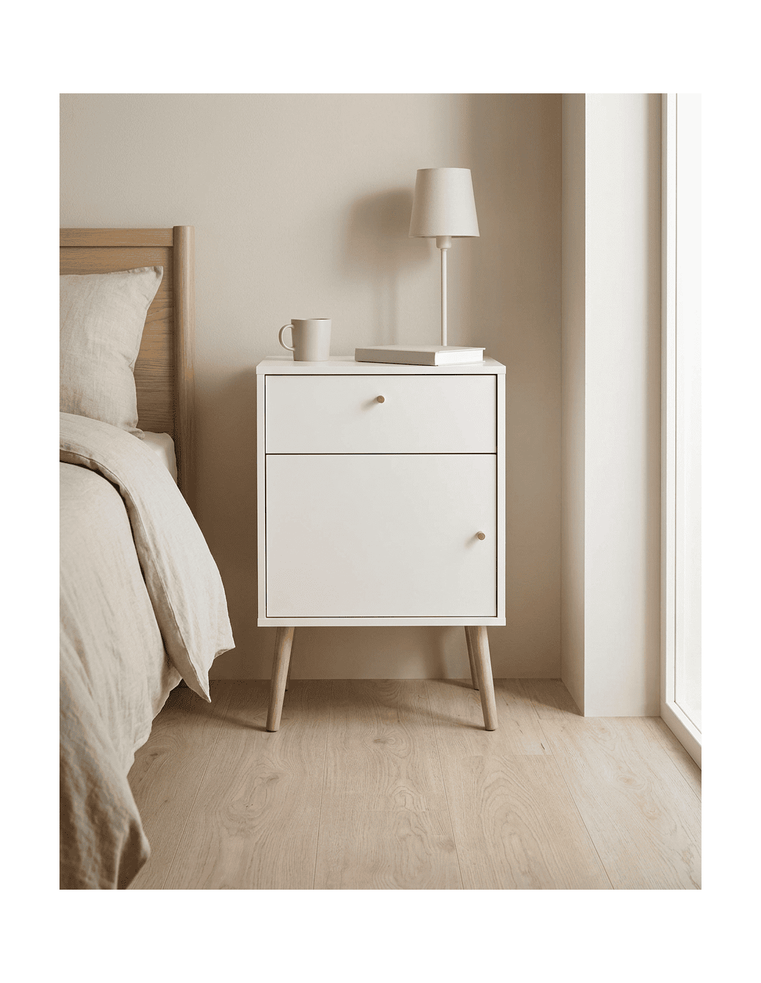 Mesita 1 puerta y 1cajón  con patas OSLO ambiente