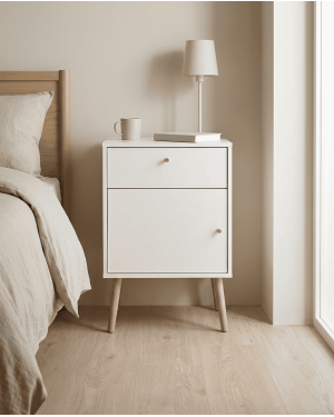 Mesita 1 puerta y 1cajón  con patas OSLO ambiente