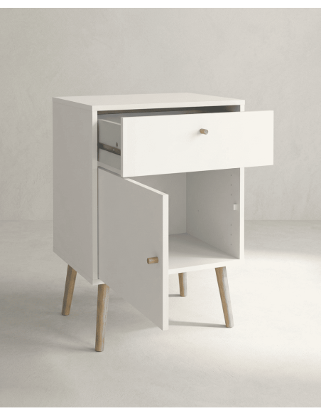 Mesita 1 puerta y 1cajón  con patas OSLO apertura
