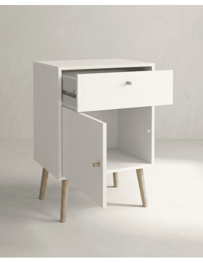 Mesita 1 puerta y 1cajón  con patas OSLO apertura
