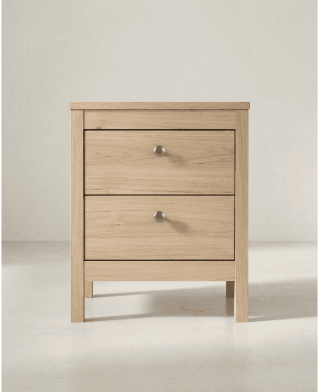 Mesita de noche 2 cajones BERGEN frontal roble