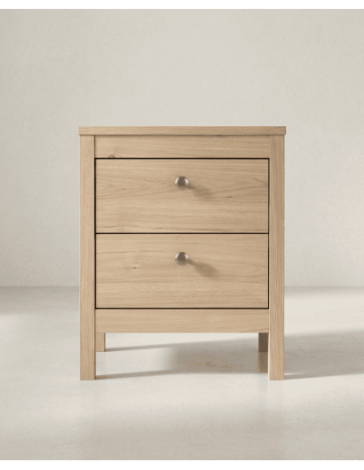 Mesita de noche 2 cajones BERGEN frontal roble