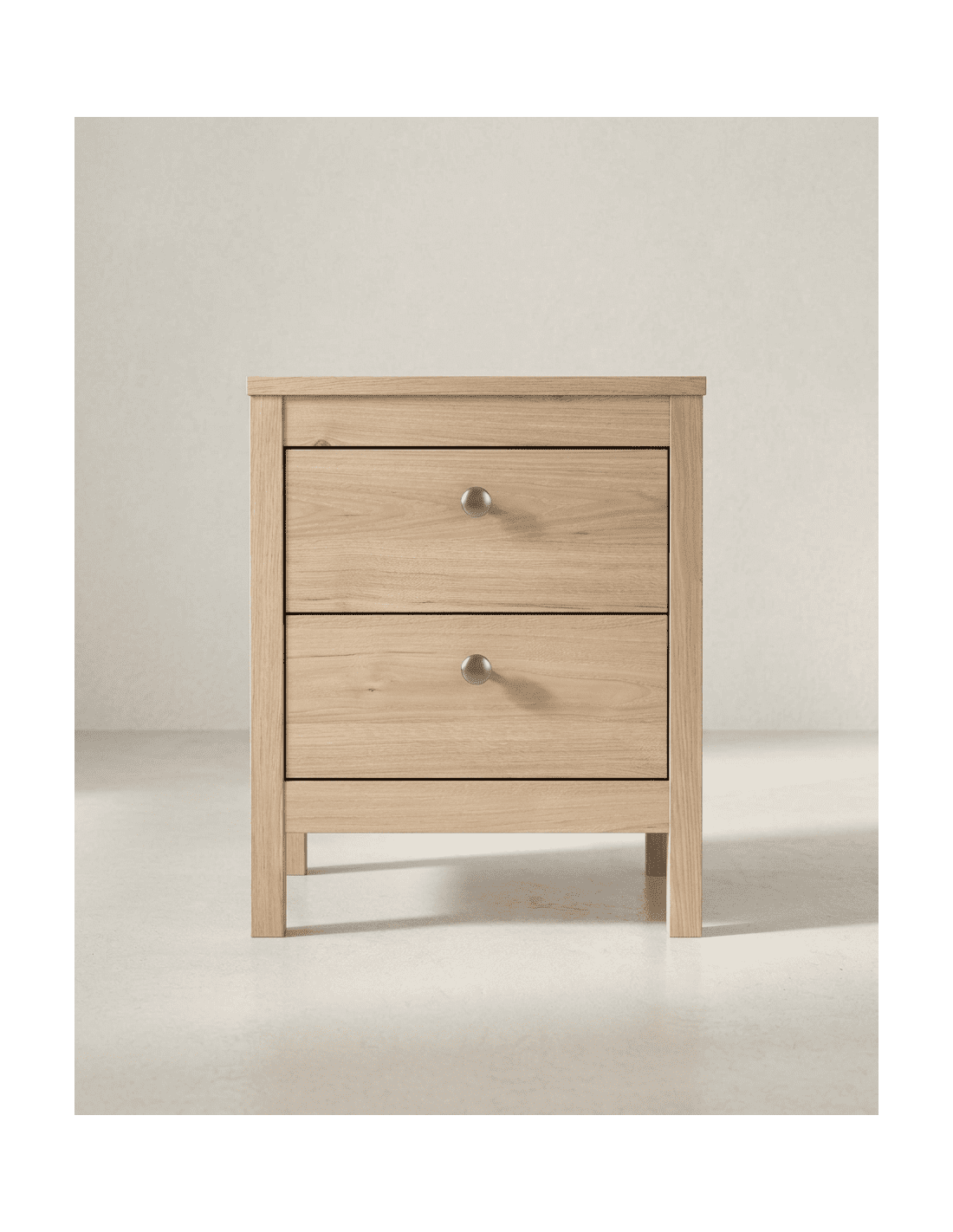 Mesita de noche 2 cajones BERGEN frontal roble
