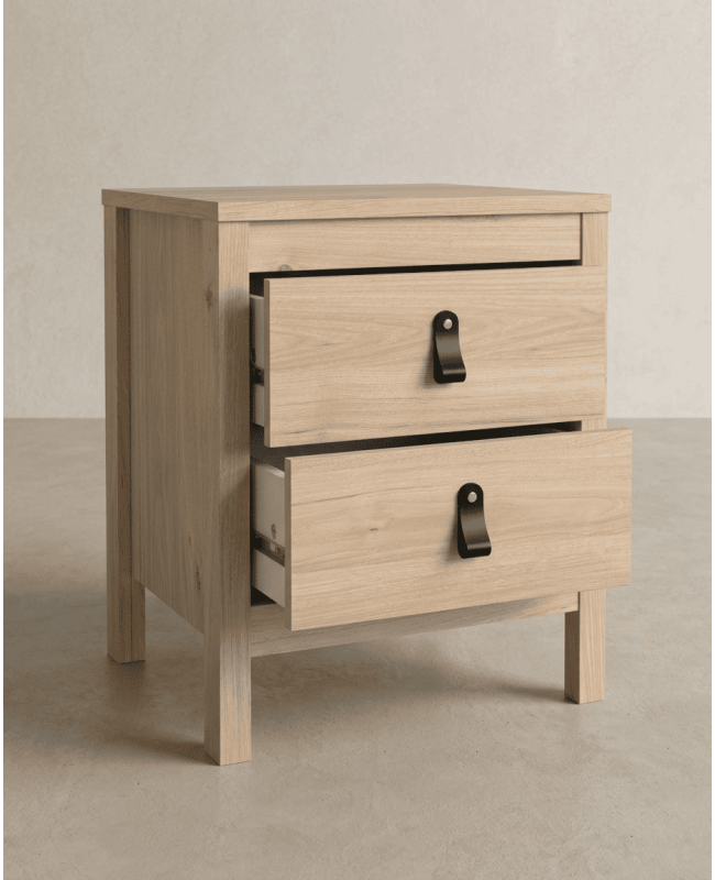 Mesita de noche 2 cajones BERGEN roble apertura