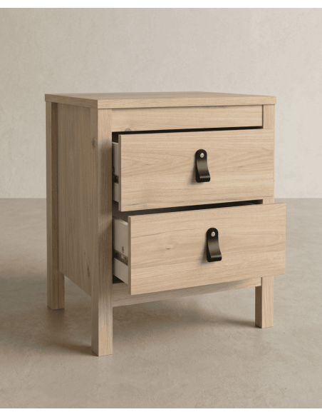 Mesita de noche 2 cajones BERGEN roble apertura
