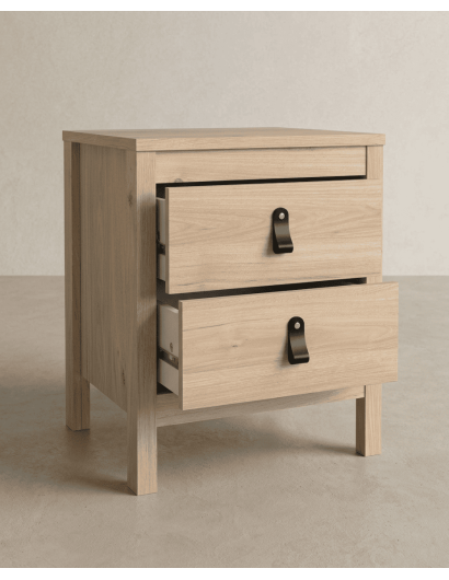 Mesita de noche 2 cajones BERGEN roble apertura