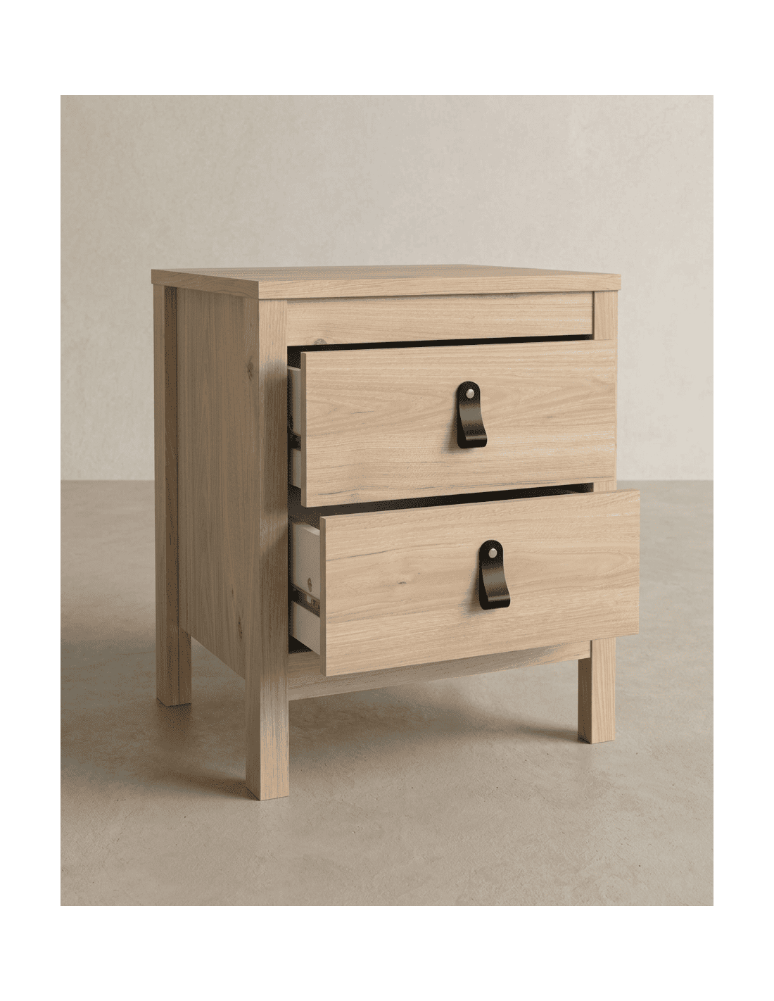 Mesita de noche 2 cajones BERGEN roble apertura