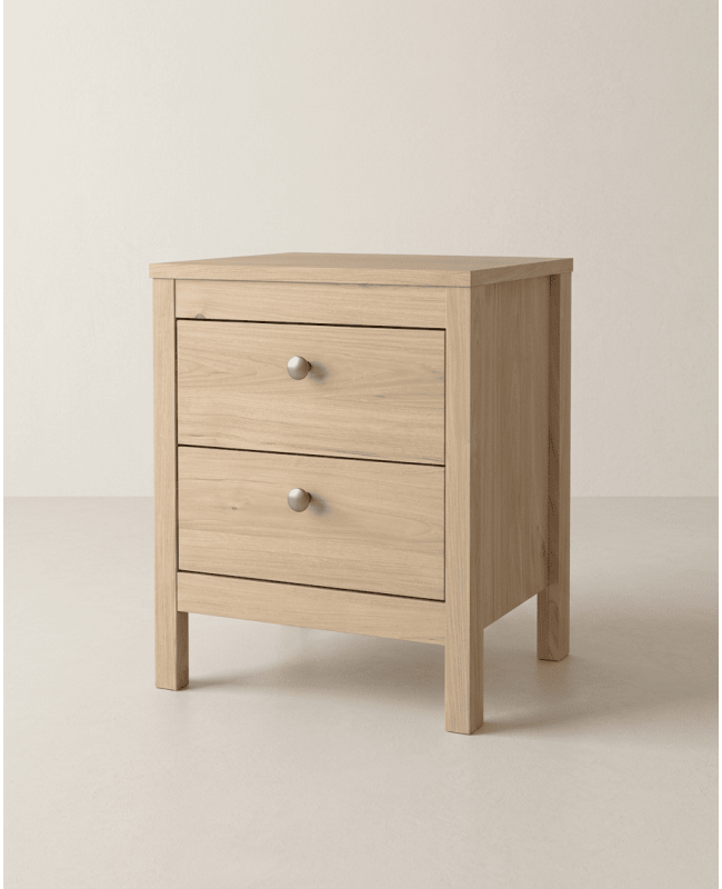 Mesita de noche 2 cajones BERGEN roble lateral