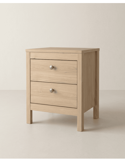 Mesita de noche 2 cajones BERGEN roble lateral