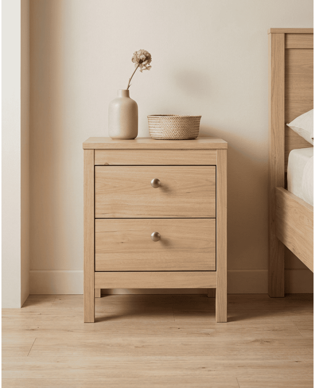 Mesita de noche 2 cajones BERGEN roble ambiente