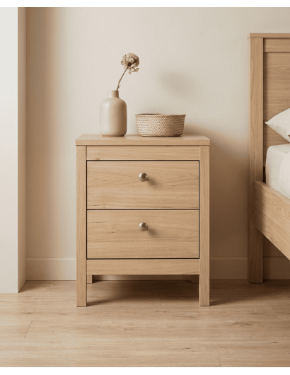 Mesita de noche 2 cajones BERGEN roble ambiente