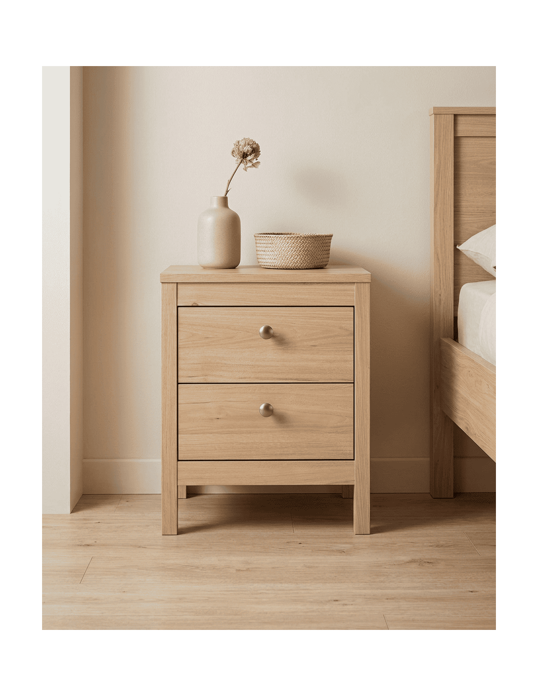 Mesita de noche 2 cajones BERGEN roble ambiente