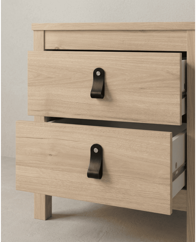 Mesita de noche 2 cajones BERGEN roble detalle