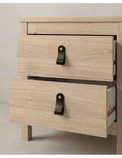 Mesita de noche 2 cajones BERGEN roble detalle