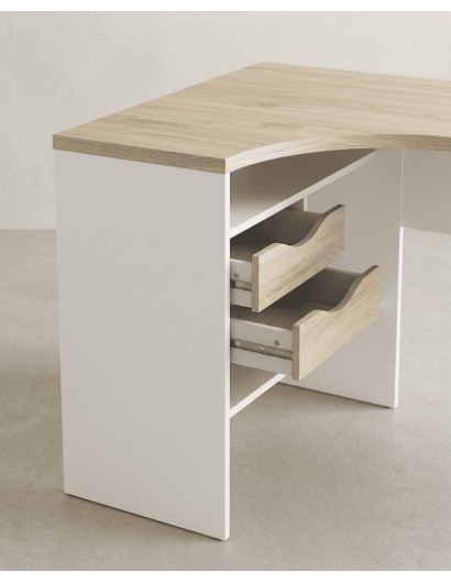 Mesa escritorio rincón cajones FOCUS blanco interior