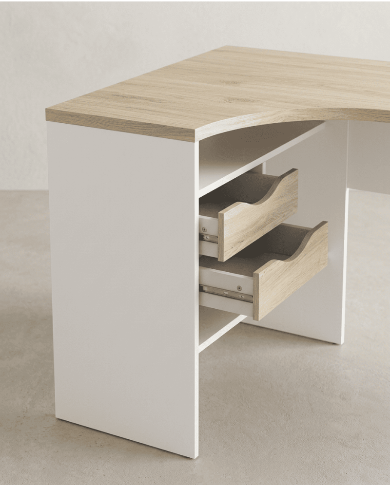 Mesa escritorio rincón cajones FOCUS blanco interior