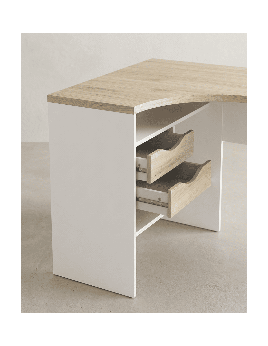 Mesa escritorio rincón cajones FOCUS blanco interior