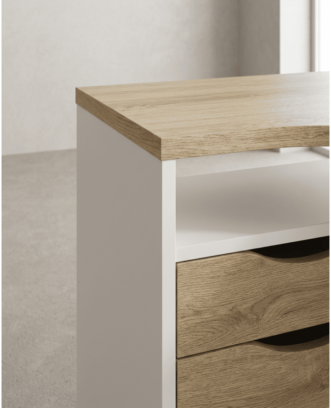 Mesa escritorio rincón cajones FOCUS blanco detalle
